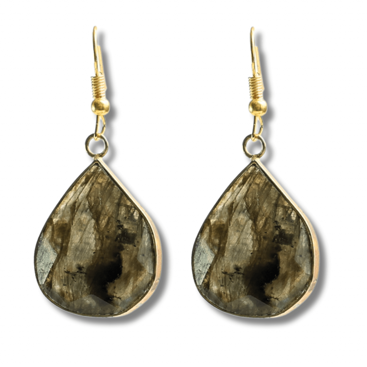 Cercei Aurii cu Labradorit Natural Fatetat in forma de "lacrima" [9]
