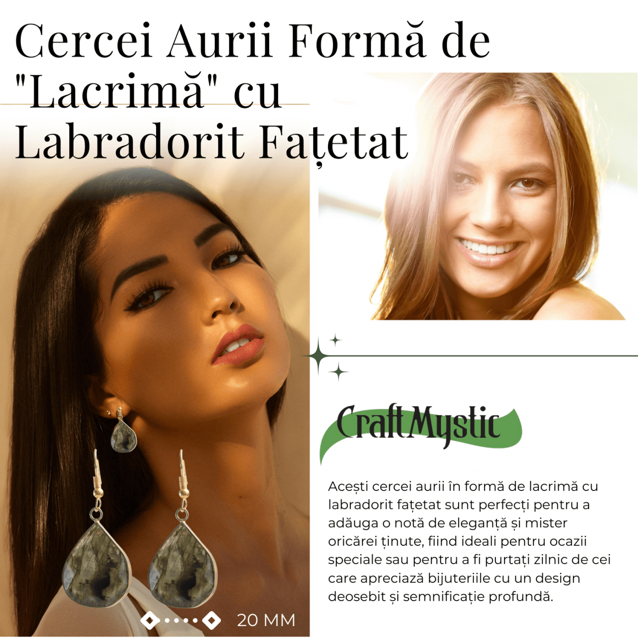 Cercei Aurii cu Labradorit Natural Fatetat in forma de "lacrima" [3]