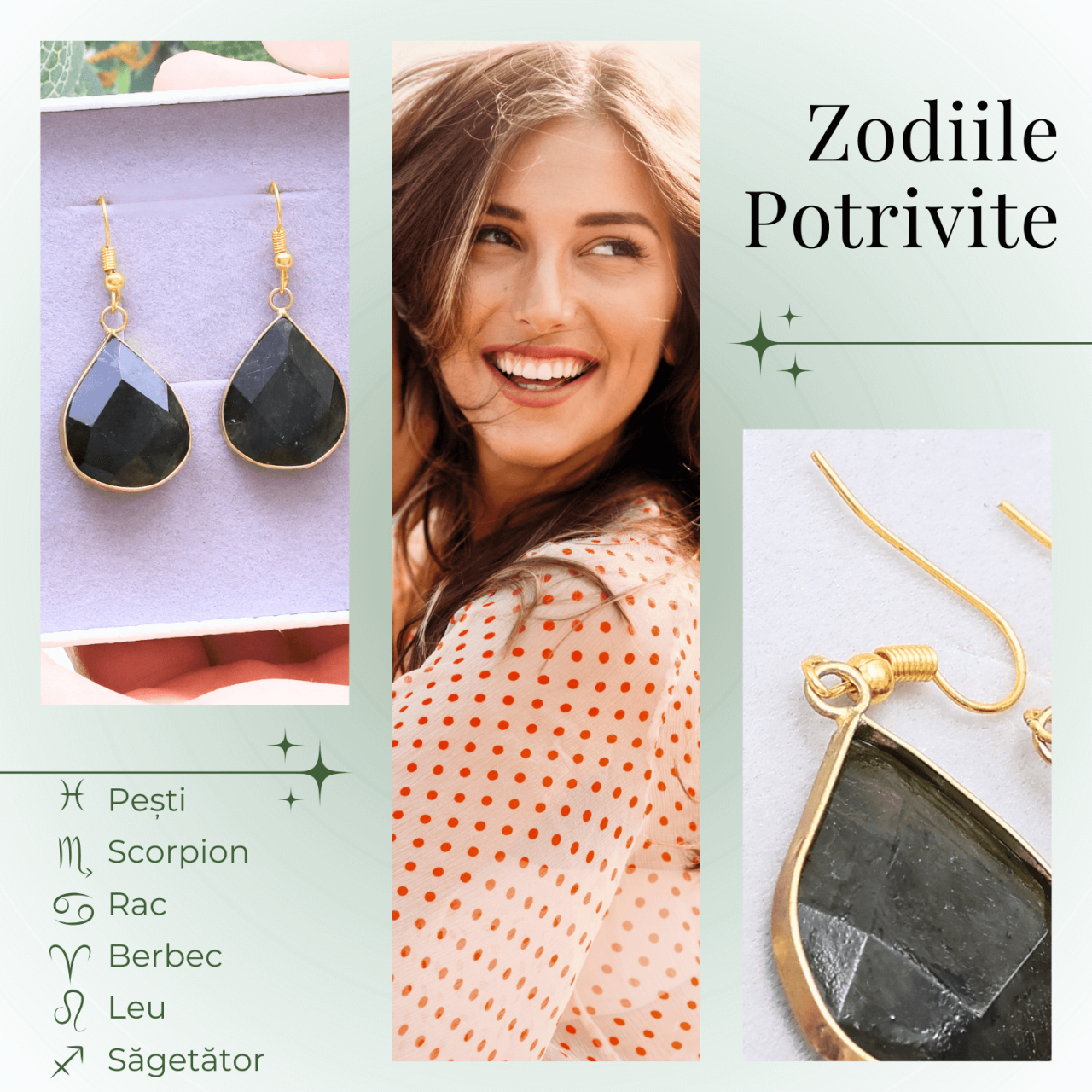 Cercei Aurii cu Labradorit Natural Fatetat in forma de "lacrima" [2]