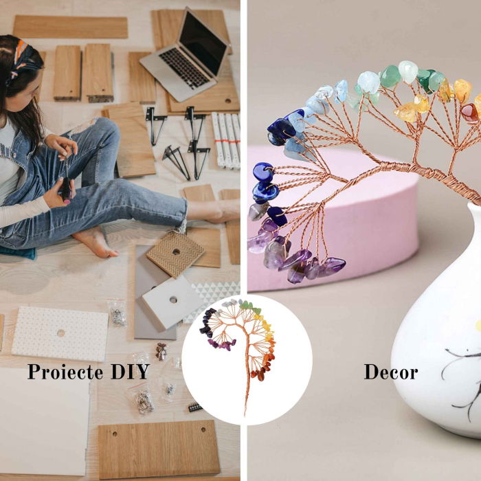 Ramura pentru creare copaci cu cristale semipretioase cu 7 mini ramuri fiecare cu 9 pietre polisate  - Pentru proiecte DIY, decor, Feng Shui [3]
