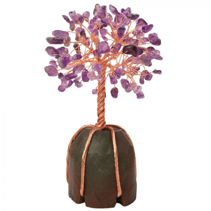 Copacel 13-14 cm din pietre semipretioase polisate de ametist si baza de piatra naturala de aventurin verde - Arbore din cristale semipretioase pentru energie pozitiva, cadou spiritual [1]