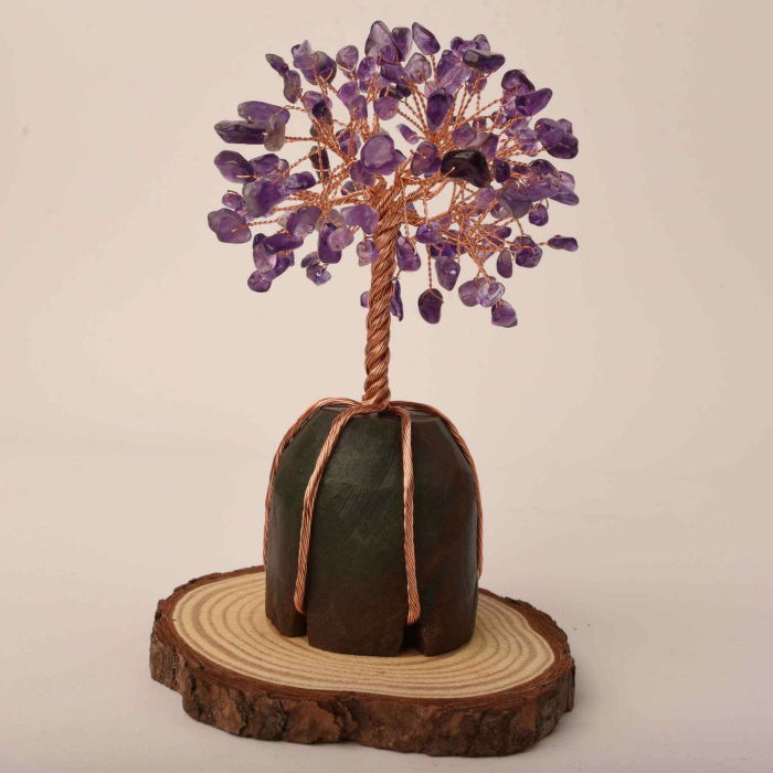 Copacel 13-14 cm din pietre semipretioase polisate de ametist si baza de piatra naturala de aventurin verde - Arbore din cristale semipretioase pentru energie pozitiva, cadou spiritual [6]