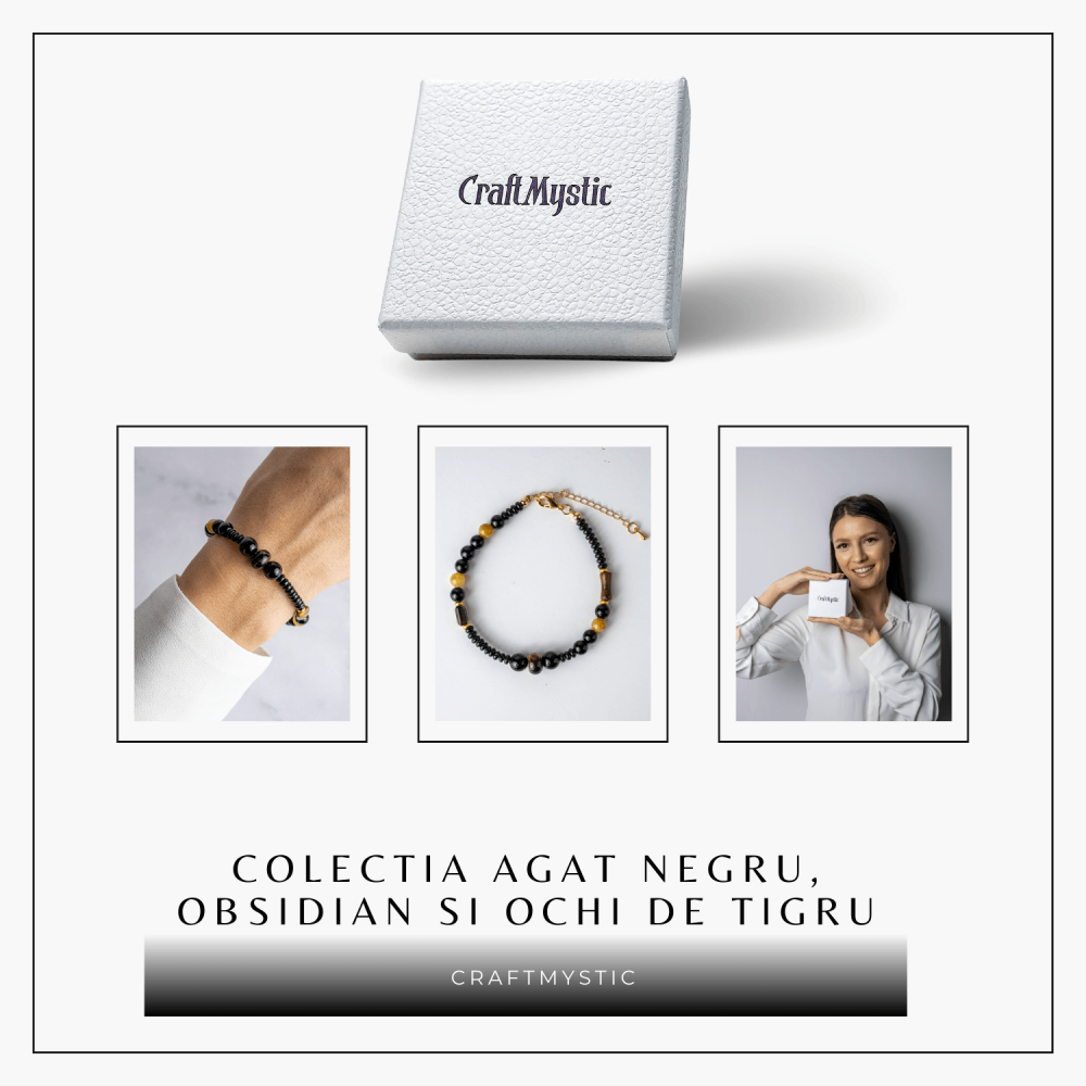 Scut Energetic – Bratara cu Agat Negru, Obsidian si Ochi de Tigru [7]