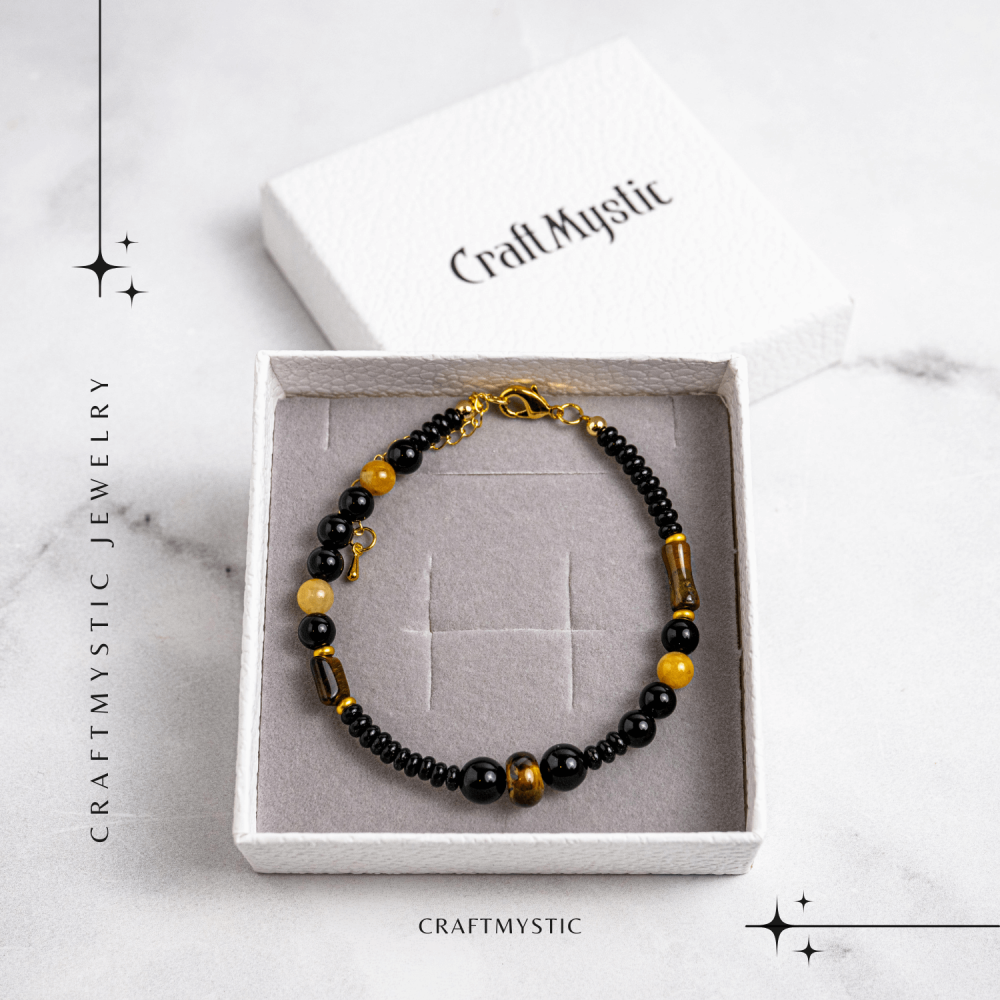 Scut Energetic – Bratara cu Agat Negru, Obsidian si Ochi de Tigru [8]