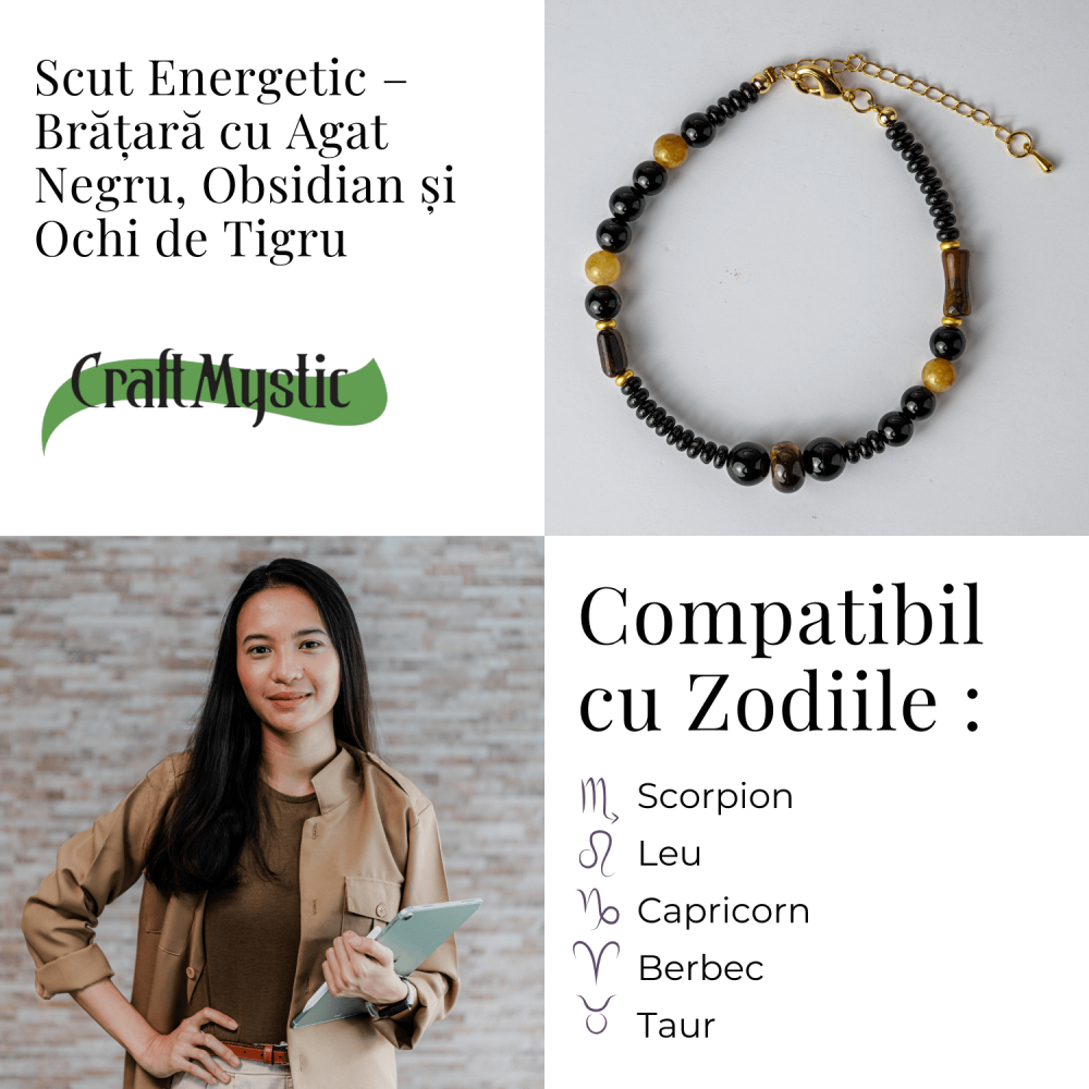 Scut Energetic – Bratara cu Agat Negru, Obsidian si Ochi de Tigru [5]