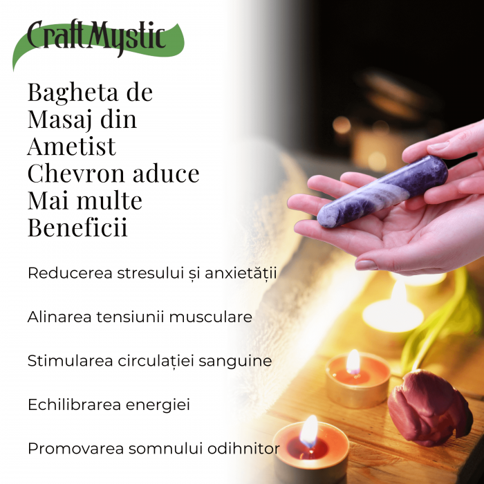 Bagheta de Masaj 10 cm din Ametist Chevron Natural [5]