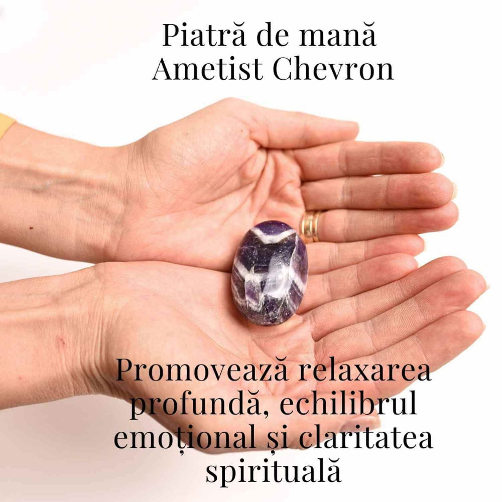Piatra Ovala Sculptata din Ametist Chevron, Claritate si Protectie - Piatra de Mana [6]