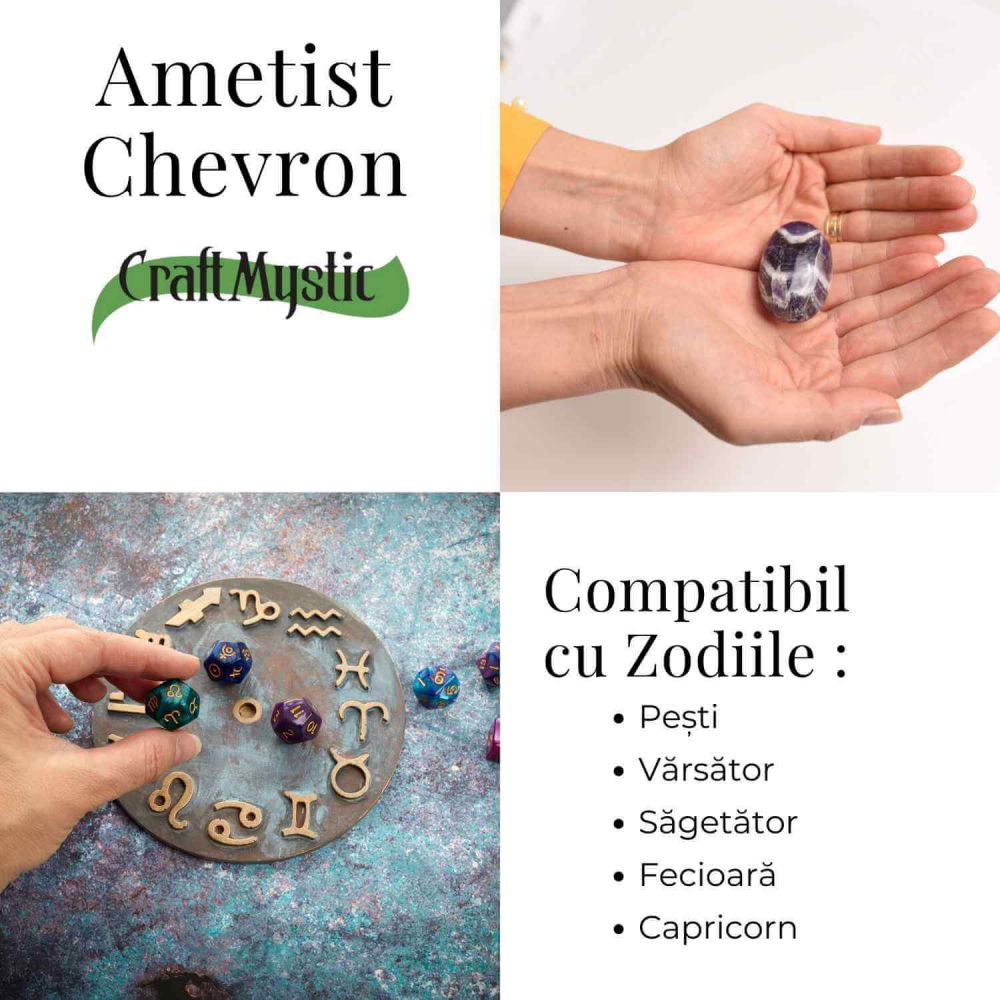 Piatra Ovala Sculptata din Ametist Chevron, Claritate si Protectie - Piatra de Mana [4]