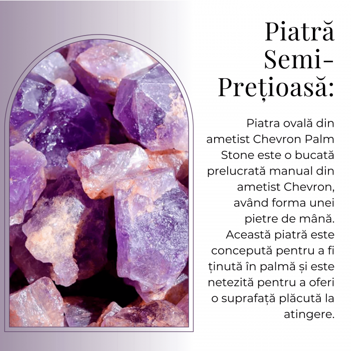 Piatra Ovala de 60mm Sculptată Manual din Ametist Chevron - Piatra de Mana [4]