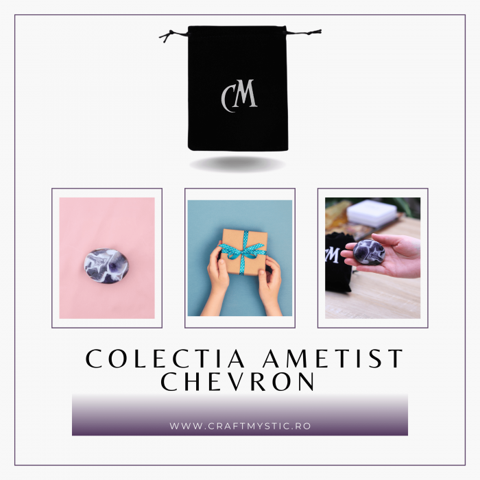 Piatra Ovala de 60mm Sculptată Manual din Ametist Chevron - Piatra de Mana [6]