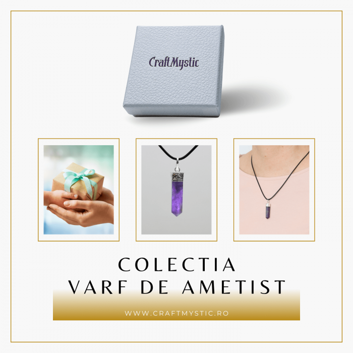 Colier Reglabil cu Pandantiv 35mm Varf de Ametist cu 6 Fete [7]