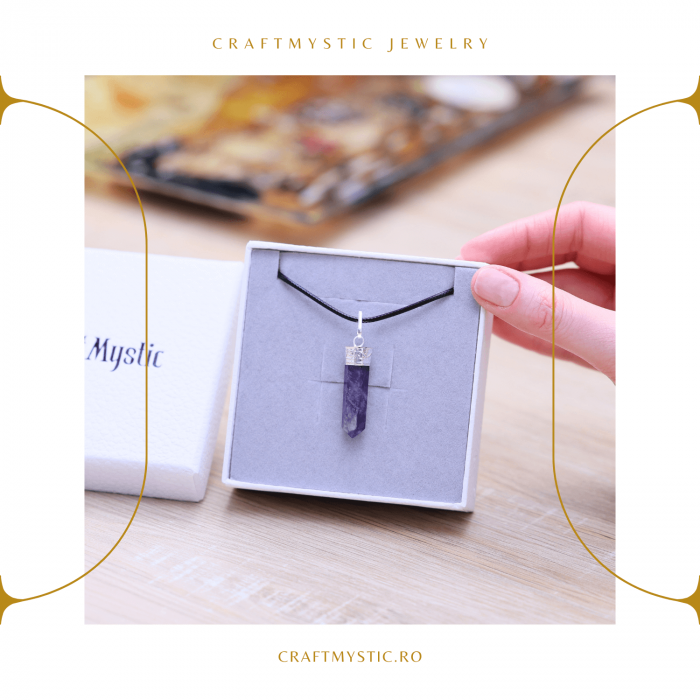 Colier Reglabil cu Pandantiv 35mm Varf de Ametist cu 6 Fete [6]
