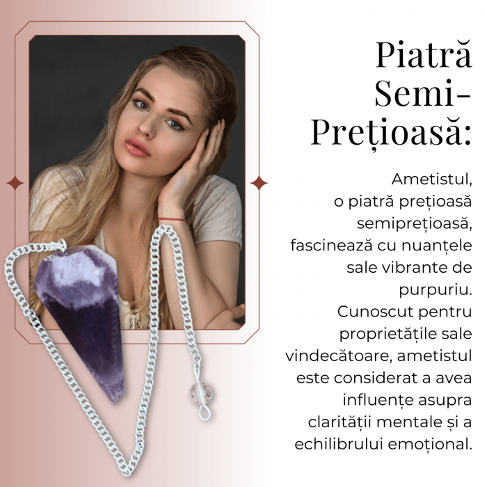 Pendul de Radiestezie cu Varf de Ametist Natural 45 mm [7]