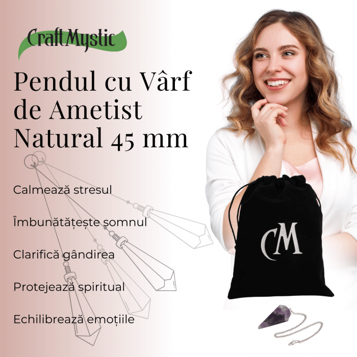 Pendul de Radiestezie cu Varf de Ametist Natural 45 mm [4]