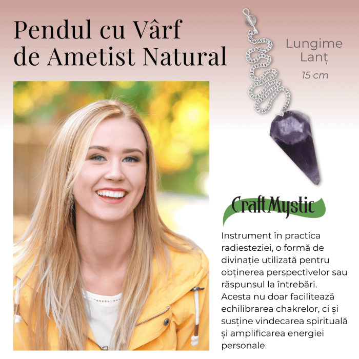 Pendul de Radiestezie cu Varf de Ametist Natural 45 mm [3]