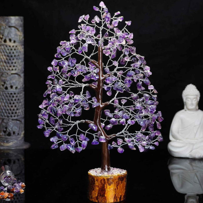 Arbore 25 cm Cristalin cu pietricele din Ametist - Aducator de Liniste si Echilibru - Sculptura Energetica pentru Decorul Casei si Biroului - Idee de Cadou pentru Intelegere Spirituala si Protectie [6]