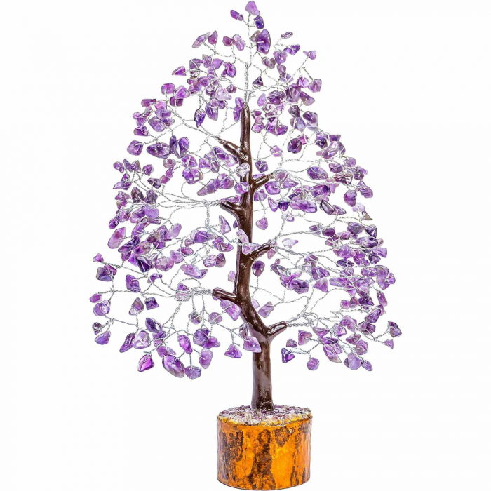 Arbore 25 cm Cristalin cu pietricele din Ametist - Aducator de Liniste si Echilibru - Sculptura Energetica pentru Decorul Casei si Biroului - Idee de Cadou pentru Intelegere Spirituala si Protectie [1]