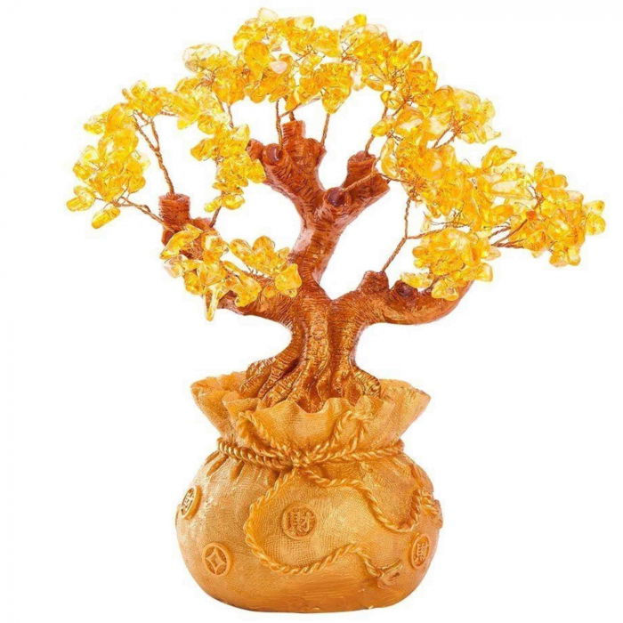 Bonsai cu cristale naturale citrin, supranumit "copacul banilor" - Copacelul cu inaltimea de 25 cm reprezinta cadoul perfect pentru prosperitate, succes, energie pozitiva [1]