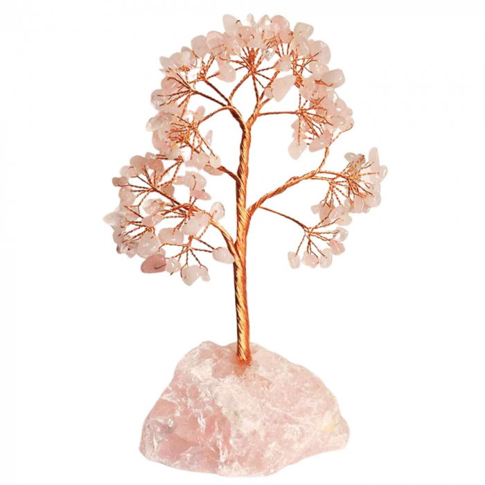 Arborele vietii 18 cm cu cristale semipretioase cuart roz - Bonsai de cristal cu 162 mini pietre si baza din cuart roz pentru bani, Feng Shui, noroc [1]