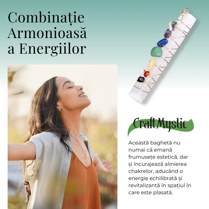 Bagheta din Selenit Brut cu Pietre pentru Cele 7 Chakre, Invelita in Sarma de Cupru, pentru Yoga, Meditatie, Echilibru Spiritual [5]