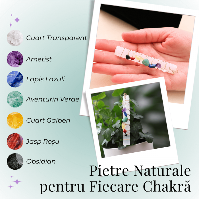 Bagheta din Selenit Brut cu Pietre pentru Cele 7 Chakre, Invelita in Sarma de Cupru, pentru Yoga, Meditatie, Echilibru Spiritual [3]