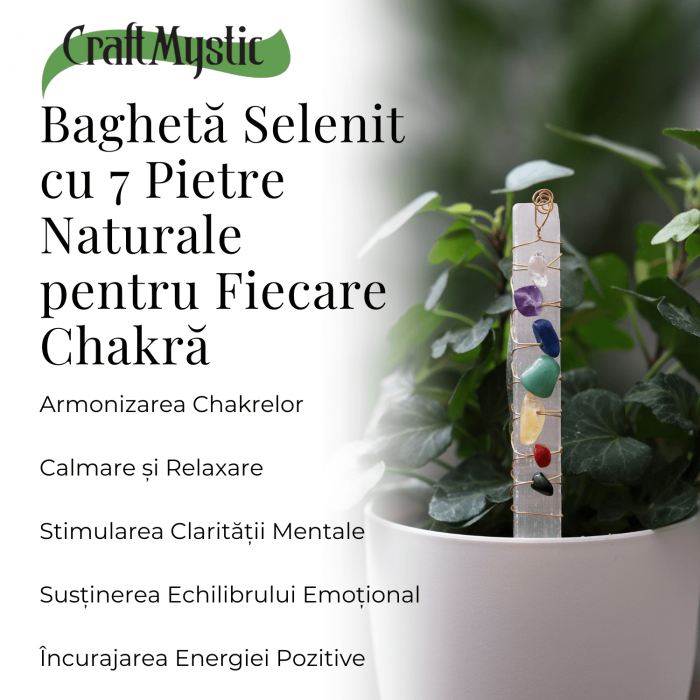 Bagheta din Selenit Brut cu Pietre pentru Cele 7 Chakre, Invelita in Sarma de Cupru, pentru Yoga, Meditatie, Echilibru Spiritual [8]
