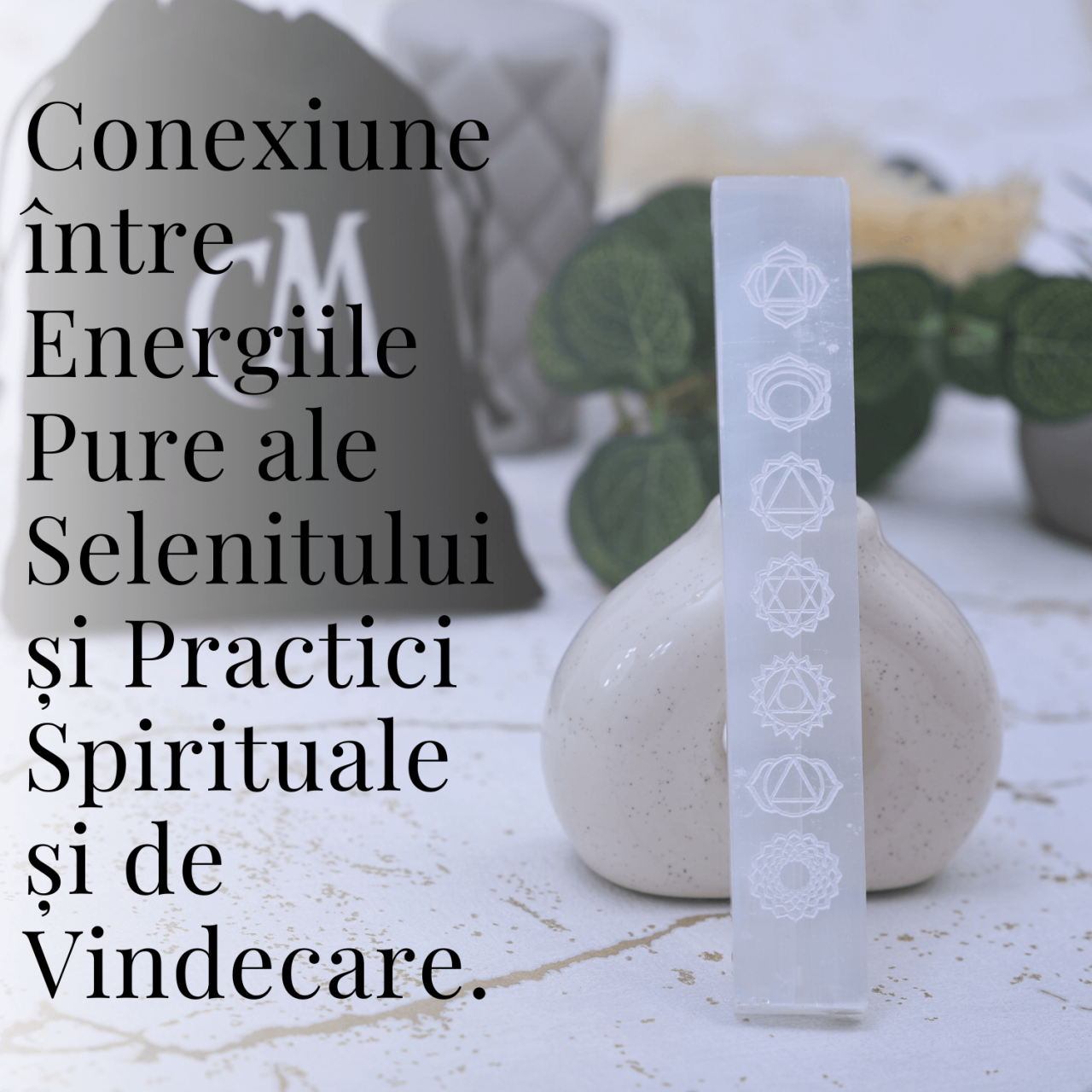 Bagheta de Selenit 15x2.5 cm cu Semnele Chakrelor - Curatare si Incarcare Cristale [7]