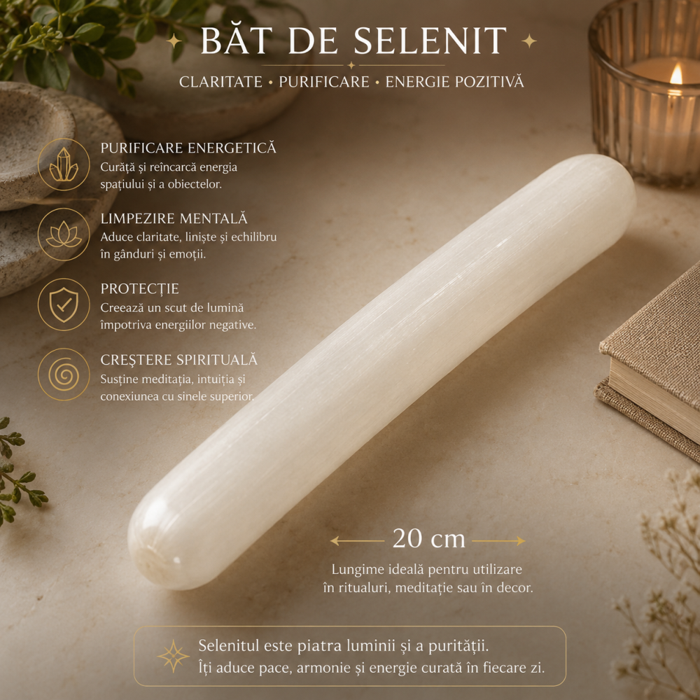 Bat de Selenit Natural 20 cm – Purificare Energetica si Claritate Interioara [7]
