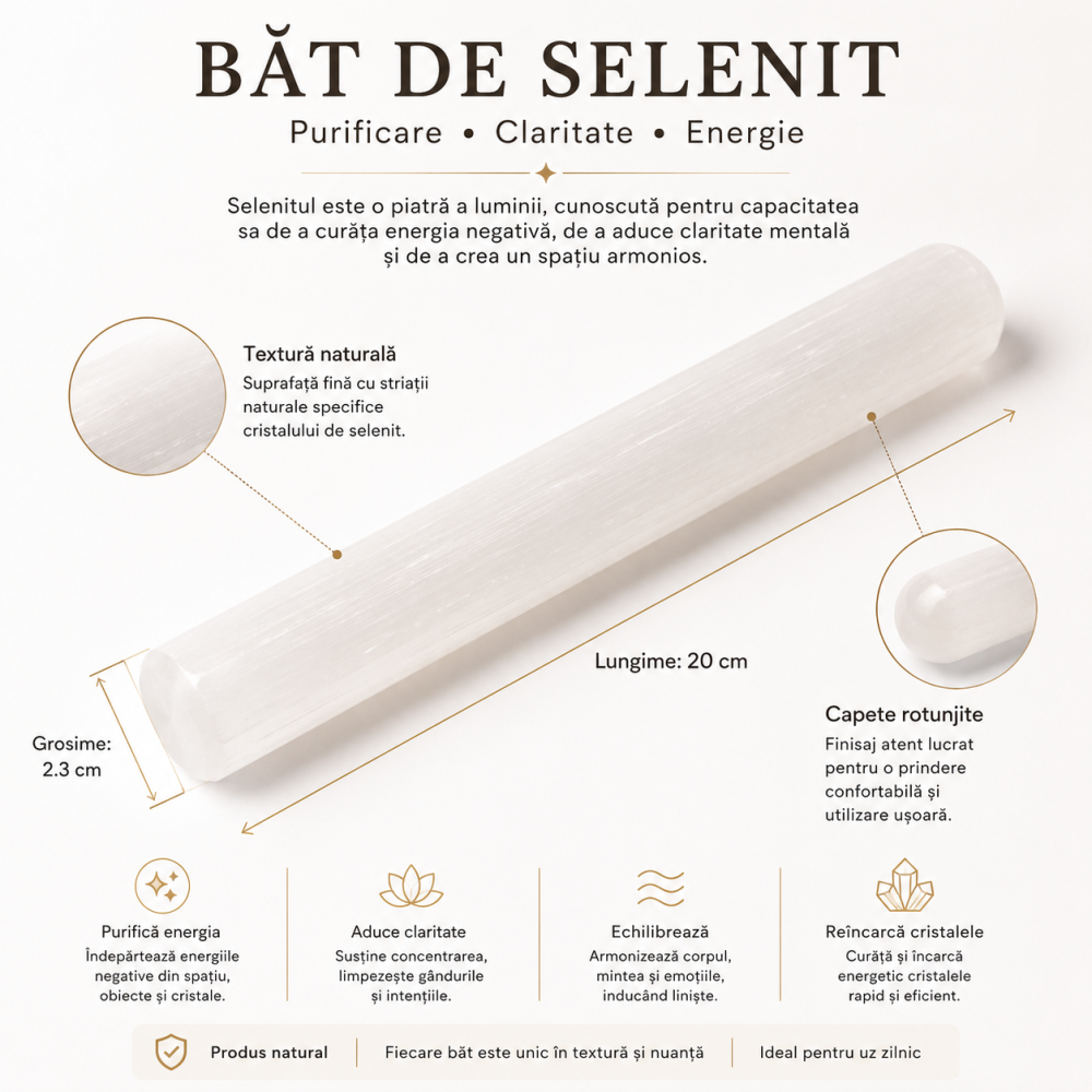 Bat de Selenit Natural 20 cm – Purificare Energetica si Claritate Interioara [4]