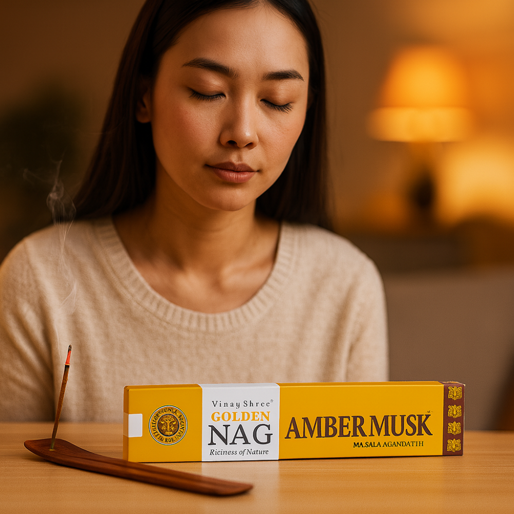 Betisoare Parfumate Golden Nag Amber Musk – Arome Calde, Confort si Atmosfera Sacra [2]