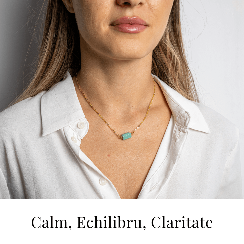 Calm si Echilibru – Colier cu Pandantiv Hexagonal din Amazonit Natural pe Lant de Cupru [2]