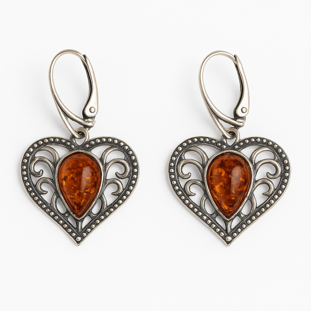 Bijuterie cu suflet – Cercei cu chihlimbar in montura romantica argint 925 [1]