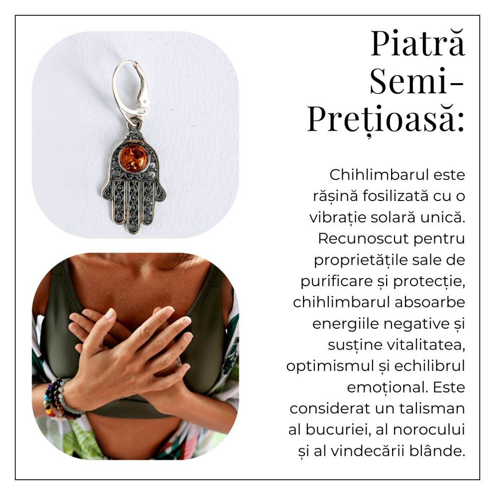 Mana protectiei blande – Cercei cu Mana Fatimei si chihlimbar in montura argint 925 [5]