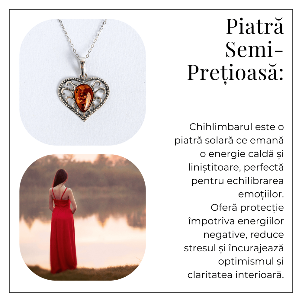 Colier inimioara cu chihlimbar si montura argint 925 – Protectie, caldura si echilibru emotional [5]