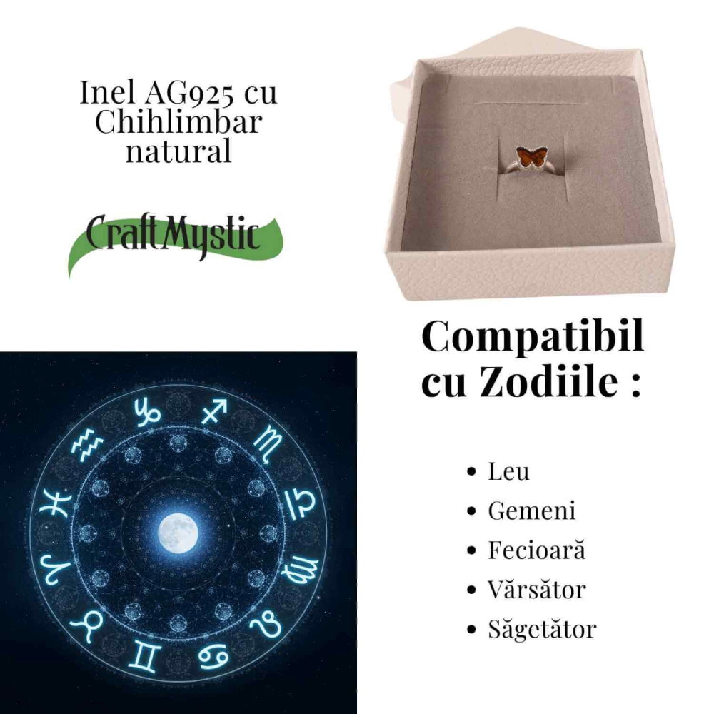 Un fluture din argint 925 si chihlimbar, simbol al transformarii blande si al luminii interioare [4]