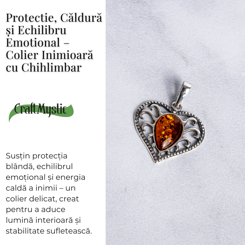 Colier inimioara cu chihlimbar si montura argint 925 – Protectie, caldura si echilibru emotional [6]