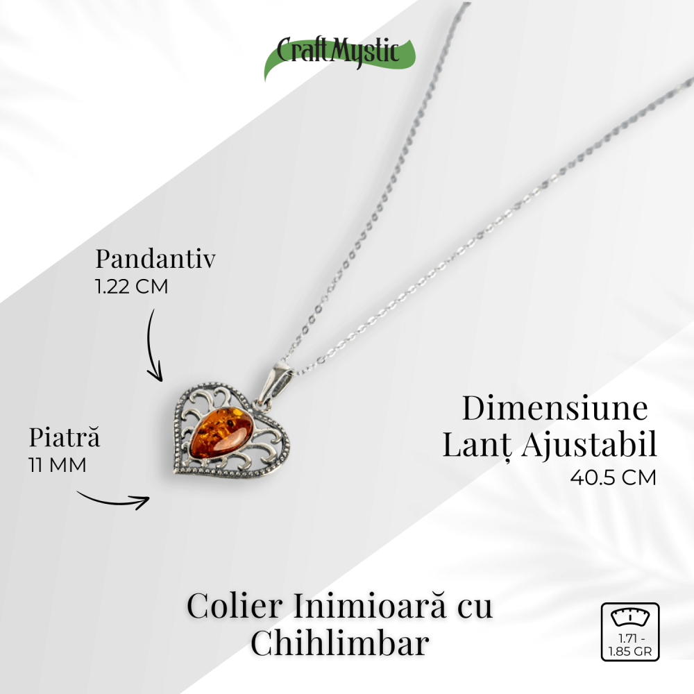 Colier inimioara cu chihlimbar si montura argint 925 – Protectie, caldura si echilibru emotional [3]