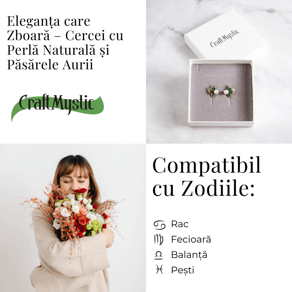 Eleganta care zboara – Cercei cu perla naturala si pasarele aurii [4]