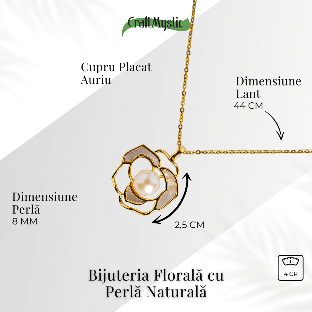 Colier Bijuterie florala cu perla naturala – Simbol al feminitatii autentice [3]