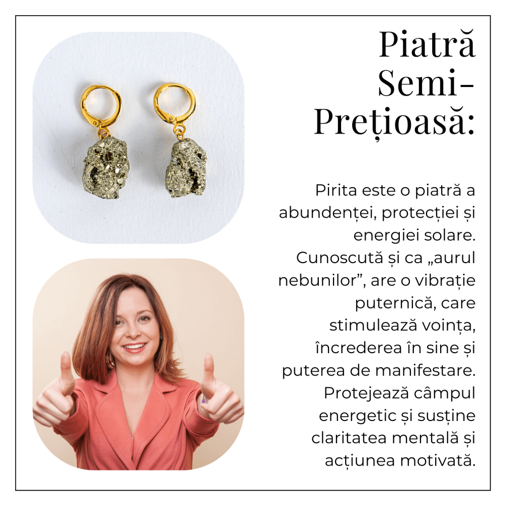 Putere in forma pura – Cercei cu piatra Pirita si montura aurie [7]