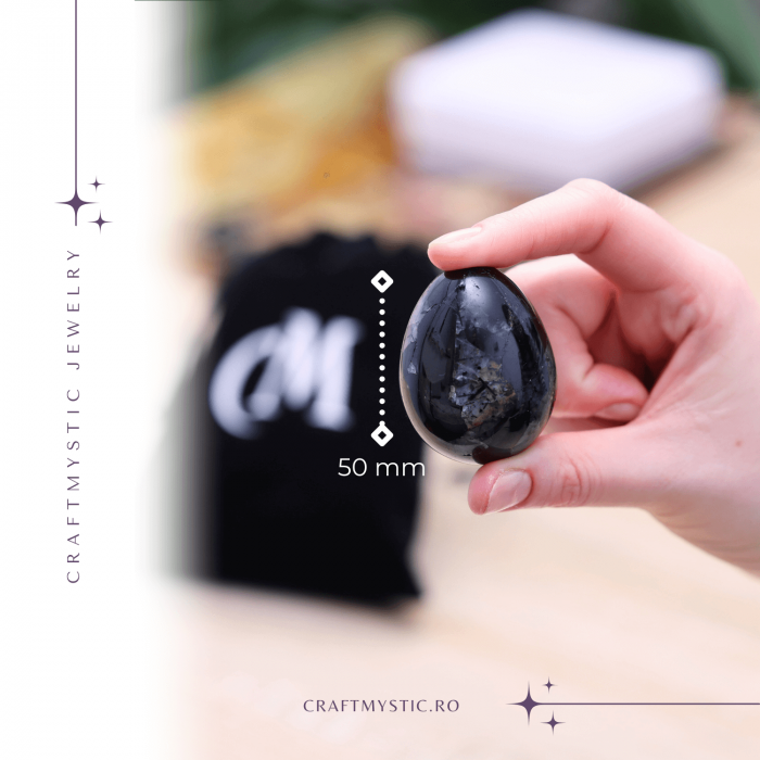 Ou Handmade de 50mm din Piatra Naturala de Turmalina Neagra [2]