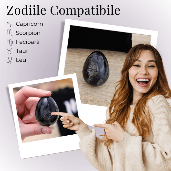 Ou Handmade de 50mm din Piatra Naturala de Turmalina Neagra [4]