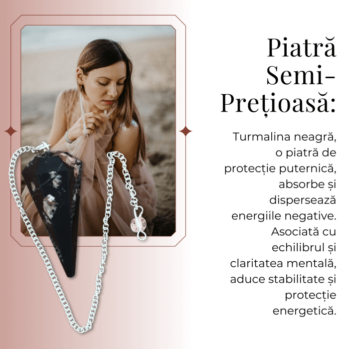 Pendul de Radiestezie cu Varf de Turmalina Neagra Naturala 45 mm [4]