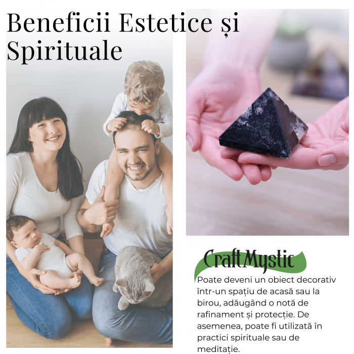 Piramida Sculptata Manual 60mm din Piatra de Turmalina Neagra cu Rutil Naturala [4]