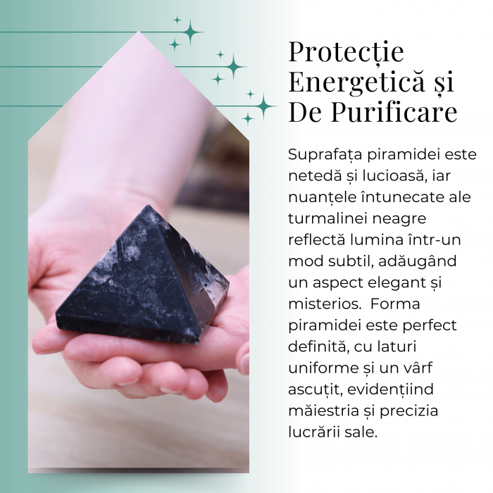 Piramida Sculptata Manual 60mm din Piatra de Turmalina Neagra cu Rutil Naturala [5]
