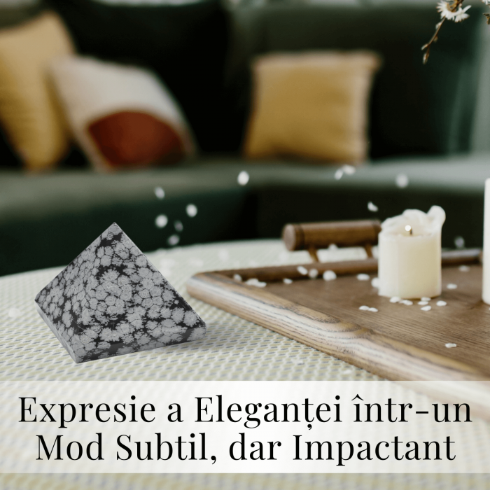 Piramida Sculptata Manual 60mm din Piatra Obsidian Fulg de Nea Natural [5]