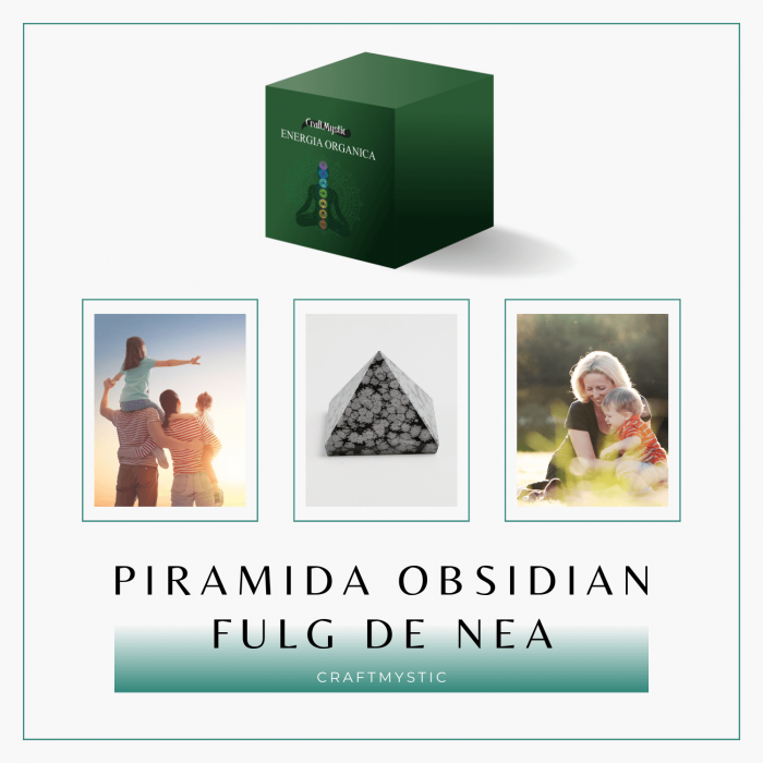 Piramida Sculptata Manual 60mm din Piatra Obsidian Fulg de Nea Natural [8]
