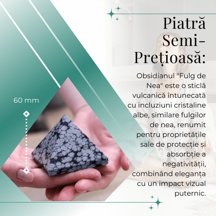 Piramida Sculptata Manual 60mm din Piatra Obsidian Fulg de Nea Natural [3]