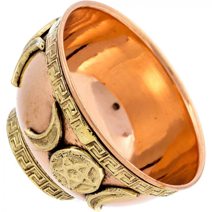 Bol din cupru cu simbol de luna tripla si pentagrama – excelent pentru decorarea altarului, ritualuri, arzator de tamaie, preparator de potiuni [4]