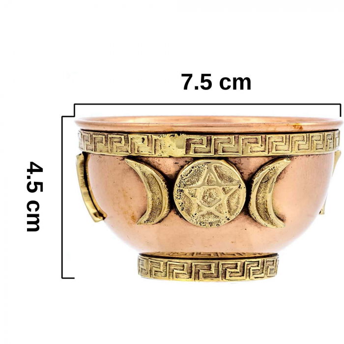 Bol din cupru cu simbol de luna tripla si pentagrama – excelent pentru decorarea altarului, ritualuri, arzator de tamaie, preparator de potiuni [2]